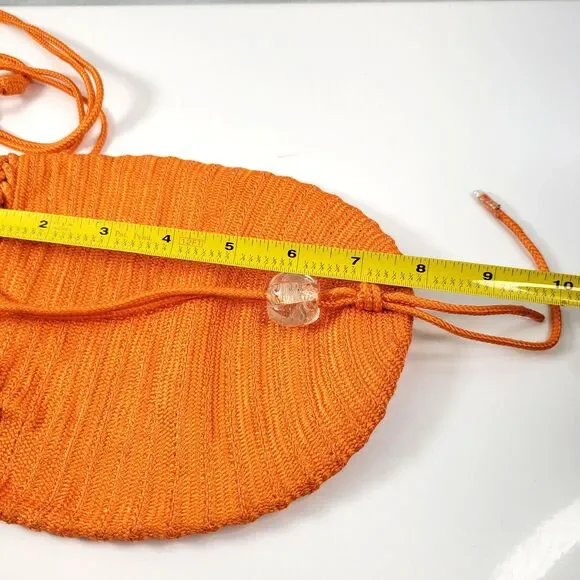 Donna Karan New York Orange Bag Purse Woven Evening Drawstring Pouch Crossbody
